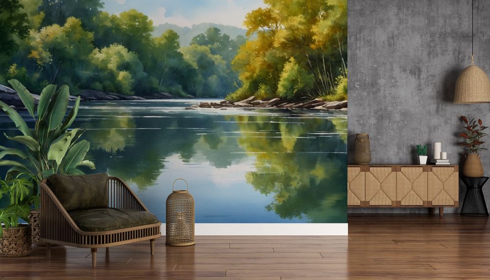 Papier peint cascades - miroir d'eau sylvestre