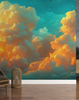 Papier peint nature - grands nuages illuminés par le soleil