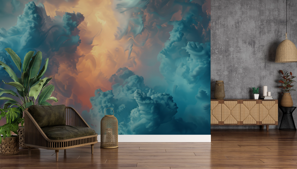 Papier peint nature - nuages mystiques bleus et orangés