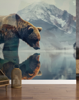 Papier peint animaux - ours brun au bord d'un lac de montagne