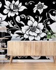 Papier peint fleuri - grands lys noir et blanc