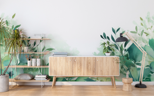 Flowery wallpaper - emerald foliage panoramic