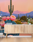Papier peint déserts - cactus au coucher du soleil