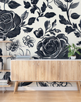 Papier peint fleuri - tapisserie roses sombres