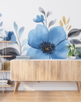 Papier peint fleuri - frise aquarelle bleue