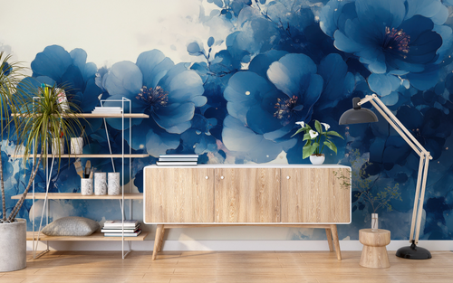 Floral wallpaper - antique azure peonies