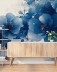 Papier peint fleuri - pivoines azur d'antan