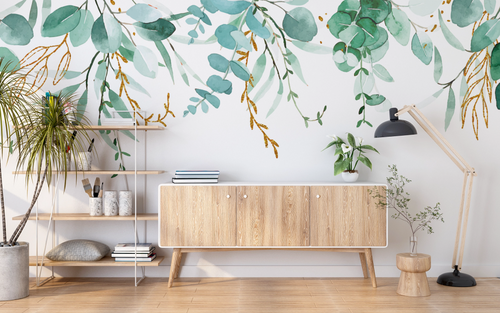 Floral wallpaper - gilded eucalyptus foliage