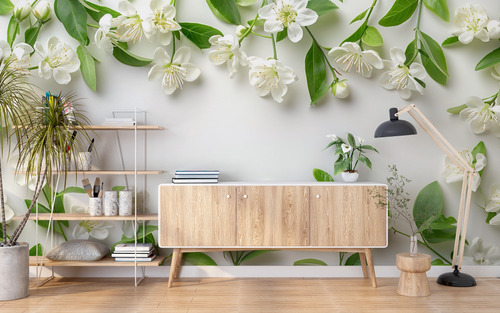 Floral wallpaper - natural white jasmine