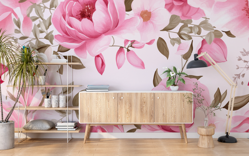 Floral wallpaper - romantic pink peonies