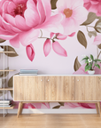Papier peint fleuri - pivoines romantiques roses