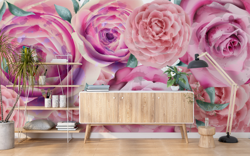 Floral wallpaper - armful of purple peonies