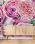 Papier peint fleuri - brassée pivoines violettes