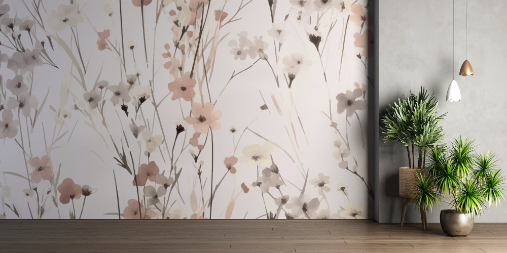 Papier peint fleuri - brins sauvages minimalistes