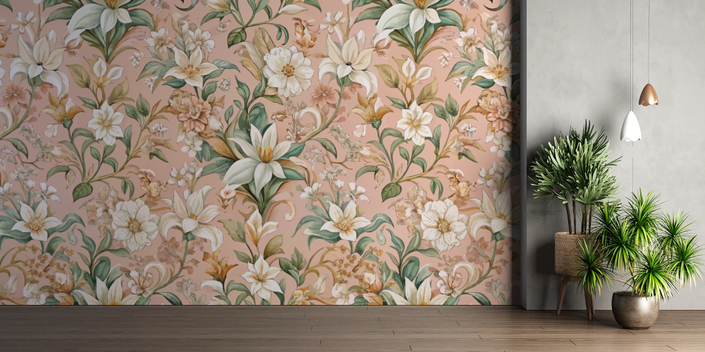 Papier peint fleuri - parterre de lys champêtres