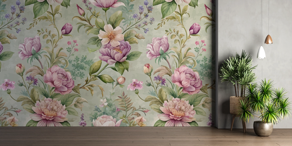 Papier peint fleuri - fraîcheur printanière pastel
