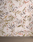 Papier peint fleuri - feuillage vintage pastel