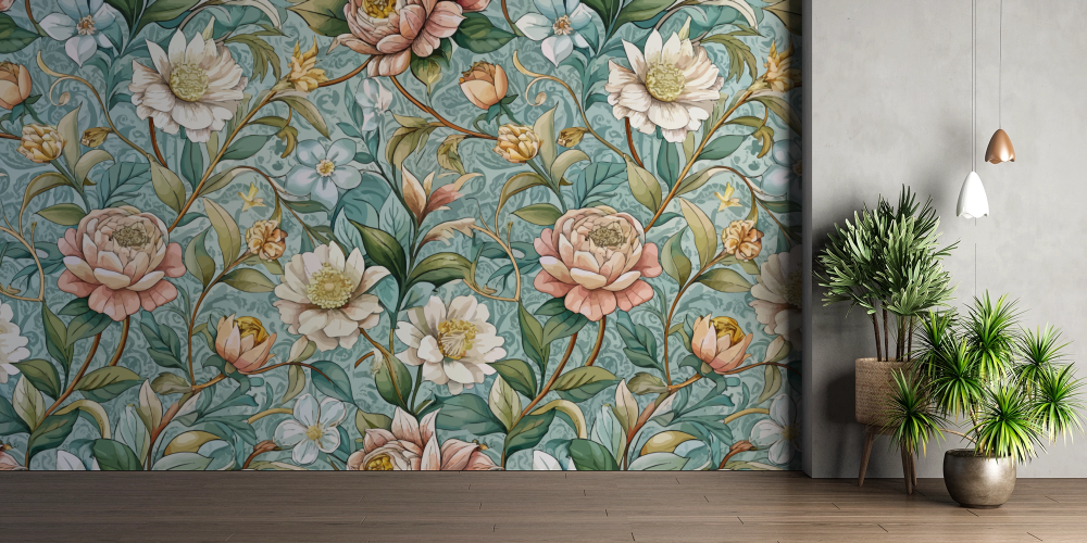 Papier peint fleuri - art déco classique