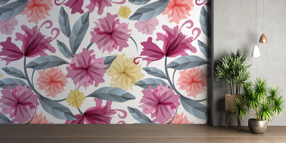 Papier peint fleuri - aquarelle pivoines fuchsia