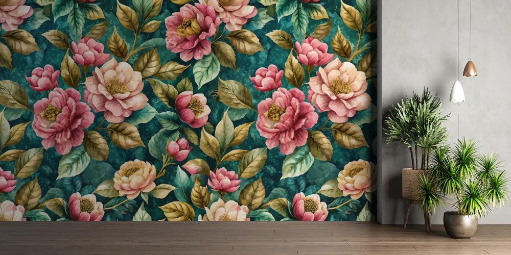 Papier peint fleuri - bouquets de roses d'antan