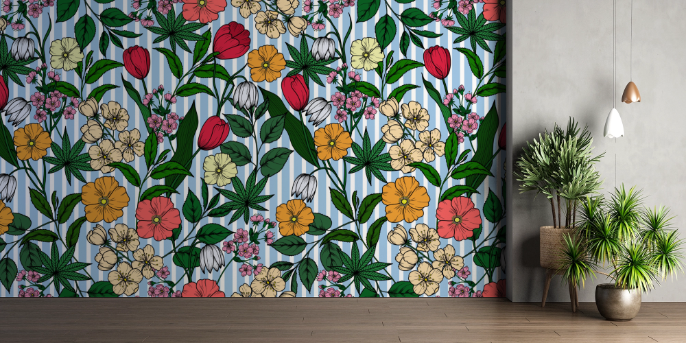 Papier peint fleuri - millefleurs champêtre coloré