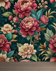 Papier peint fleuri - tapisserie pivoines sombres