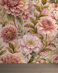 Papier peint fleuri - pivoines vintage pastel