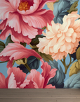 Papier peint fleuri - pivoines multicolores rétro