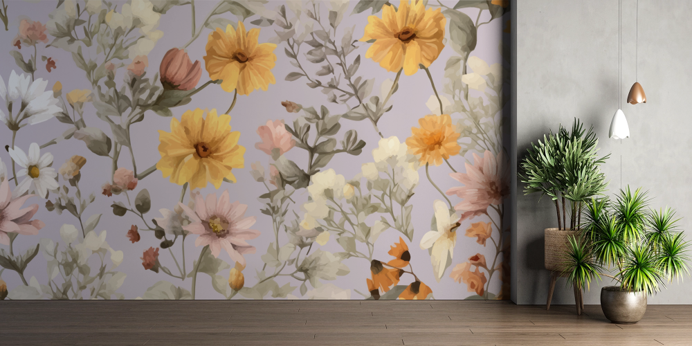 Papier peint fleuri - herbier sauvage vintage