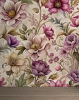 Papier peint fleuri - pivoines baroques violettes