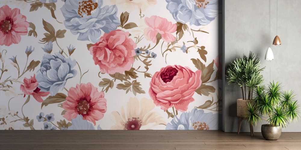 Papier peint fleuri - roses romantiques aquarelle