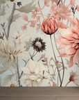 Papier peint fleuri - dahlia pastel rétro