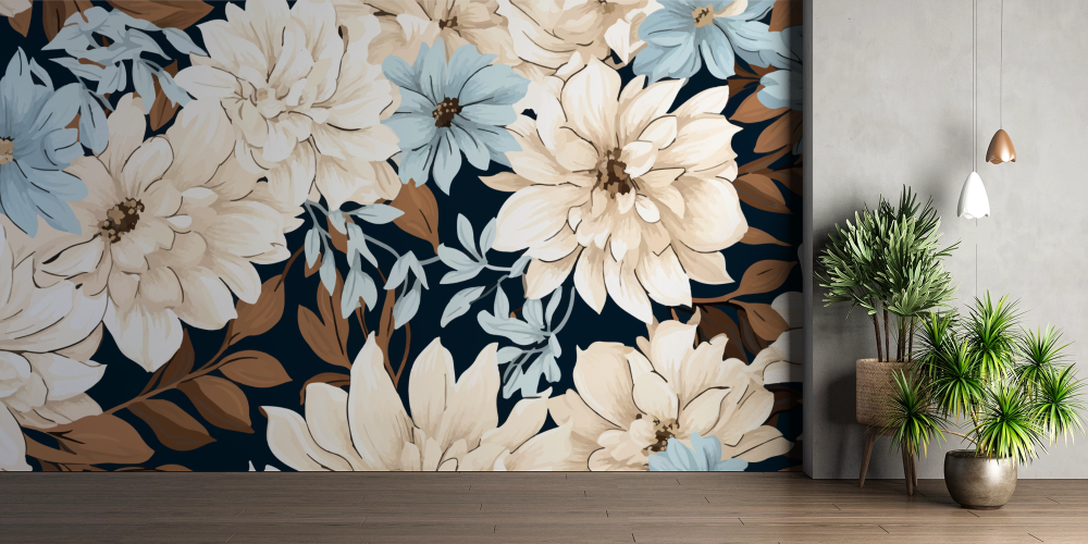 Papier peint fleuri - anémones blanches modernes