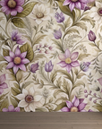 Papier peint fleuri - tapisserie lilas vintage