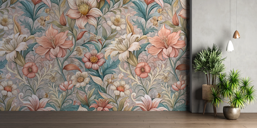 Papier peint fleuri - brassée champêtre vintage