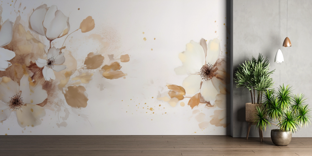 Papier peint fleuri - pivoines blanches aquarelle