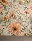 Papier peint fleuri - motif vintage de pivoines saumon