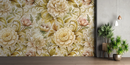 Floral wallpaper - classic golden peonies