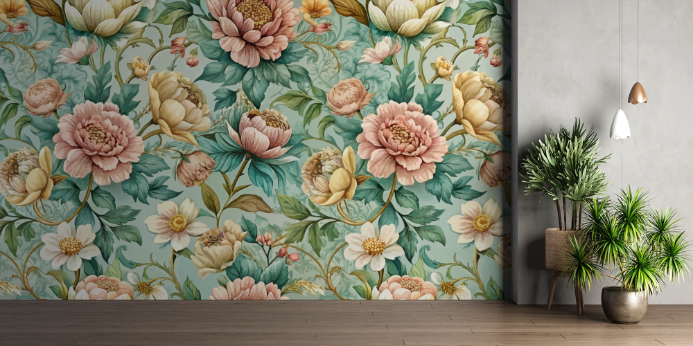 Papier peint fleuri - tapisserie anglaise rétro