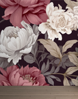 Papier peint fleuri - pivoines d'antan sombres