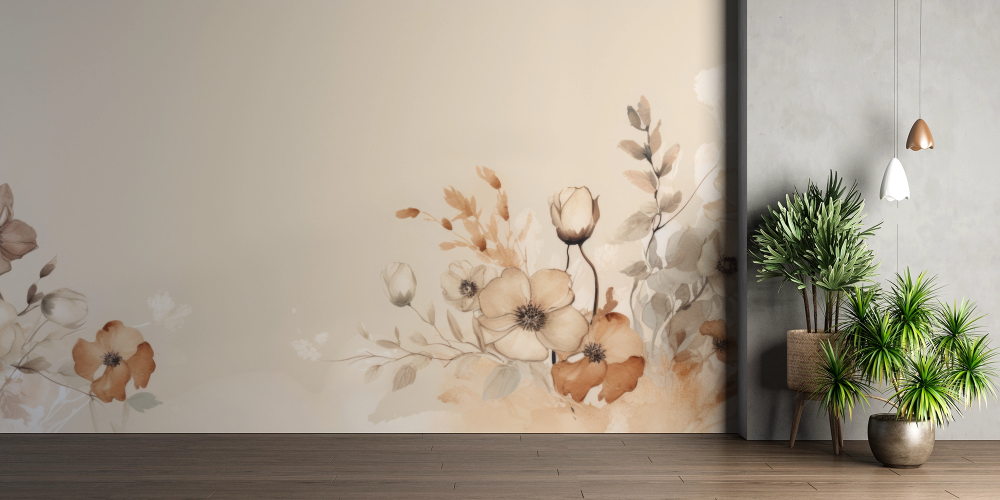 Papier peint fleuri - fleurs sépia bohème
