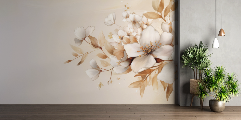 Papier peint fleuri - coin fleurs bohème
