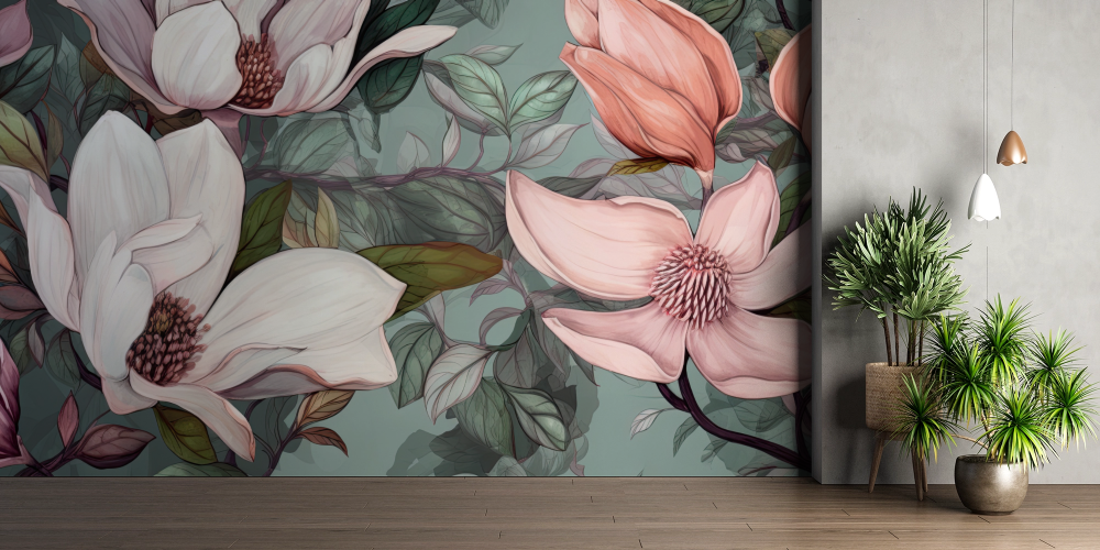 Papier peint fleuri - magnolias géants modernes