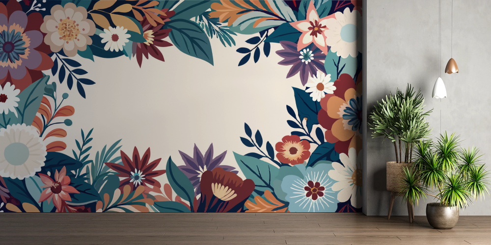 Papier peint fleuri - cadre sauvage bohème