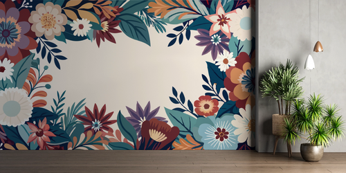 Papier peint fleuri - cadre sauvage bohème