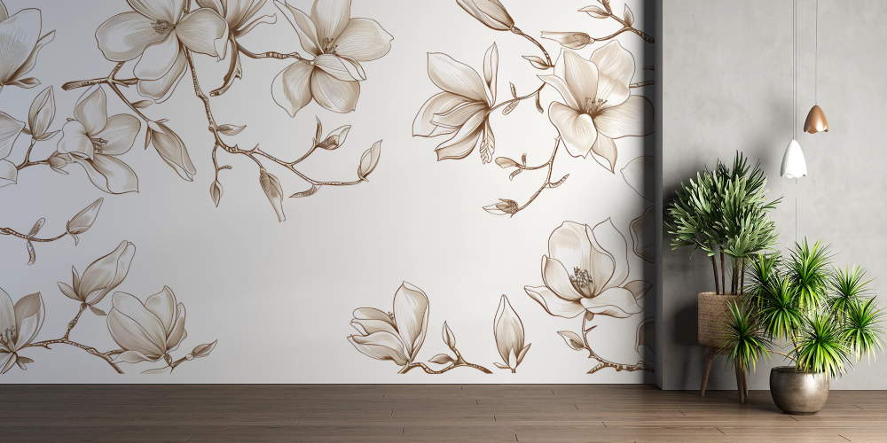 Papier peint fleuri - cerisier japonais minimaliste