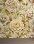 Papier peint fleuri - pivoines dorées classiques