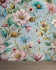 Papier peint fleuri - hortensias bleus rétro
