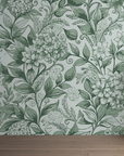 Papier peint fleuri - feuillage classique vert de gris
