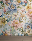 Papier peint fleuri - bouquet de dahlia bleu azur